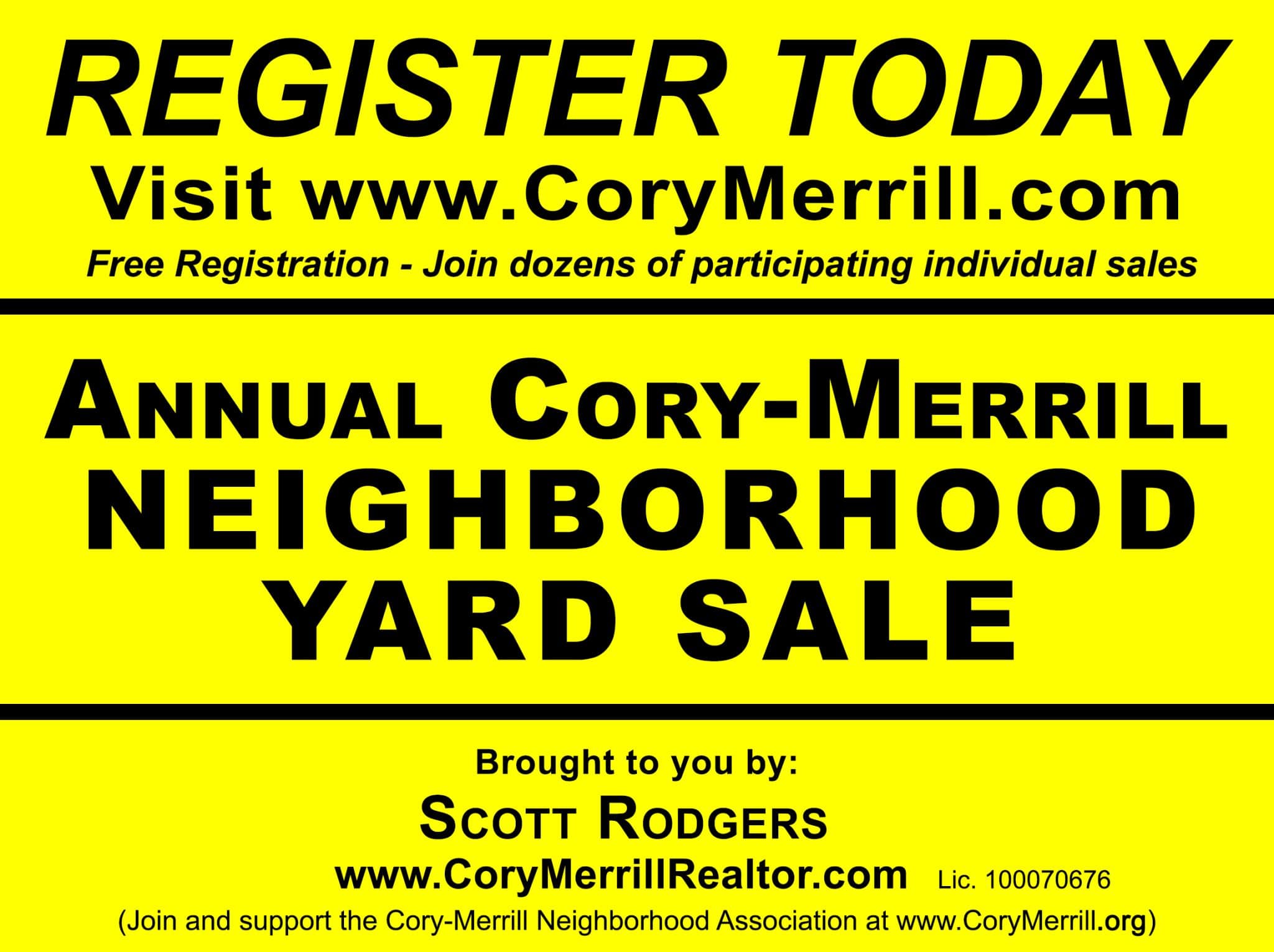 Register for the 2024 Cory-Merrill Neighborhood Yard Sale