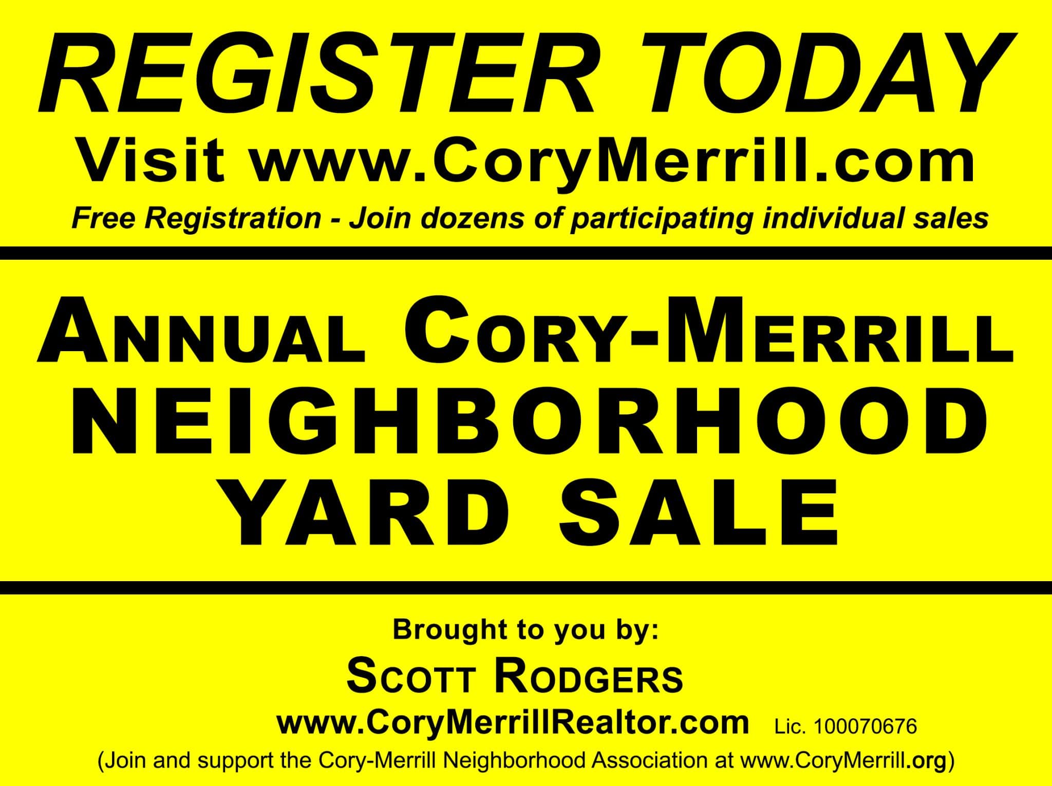 Cory-Merrill Homes & Neighborhood 1 Register for the 2024 Cory-Merrill Neighborhood Yard Sale